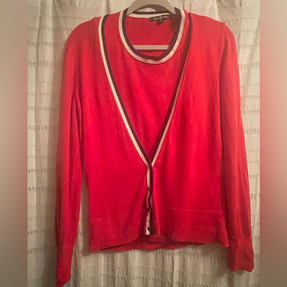 Brooks Brothers Red Knit Sweater Set with Navy Trim